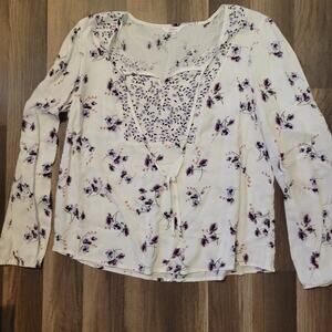 Candies white floral print long sleeve shirt Size L